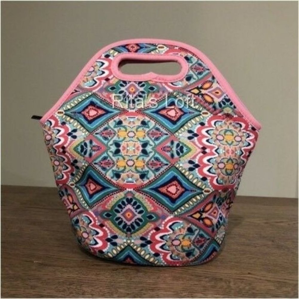 Floral Neoprene Zippered Lunch Bag Tote - New‎